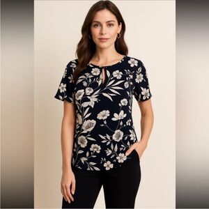 Floral Print Short Sleeve Blouse - Ann Taylor - Size M